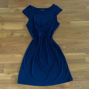 Max & Cleo Navy Blue Ruched Short Sleeve Pleaded Neckline Midi Dress Plus Size14